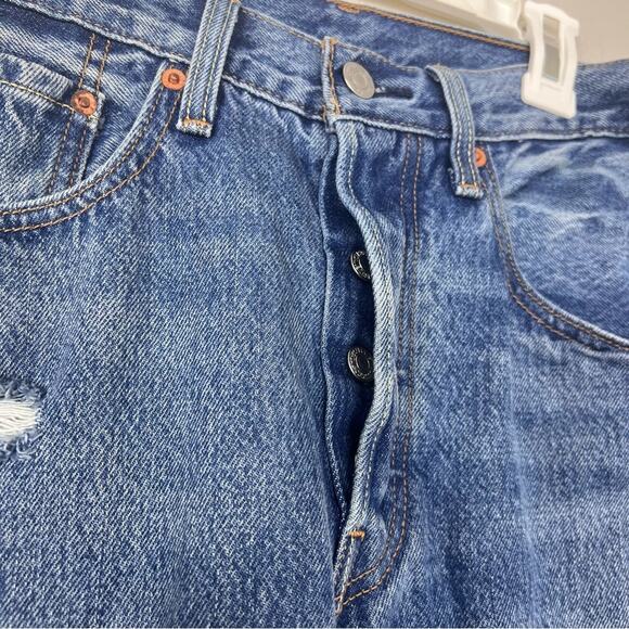 Levi’s 501 Skinny Straight Jeans Distressed Ripped Denim - Picture 5 of 11